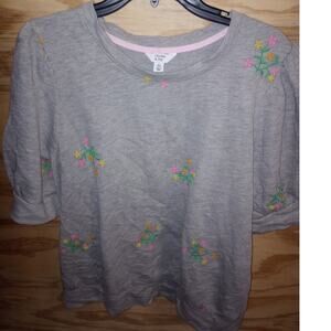 Women's Crown and Ivy Cuff Sleeve Top Embroidered XL Floral